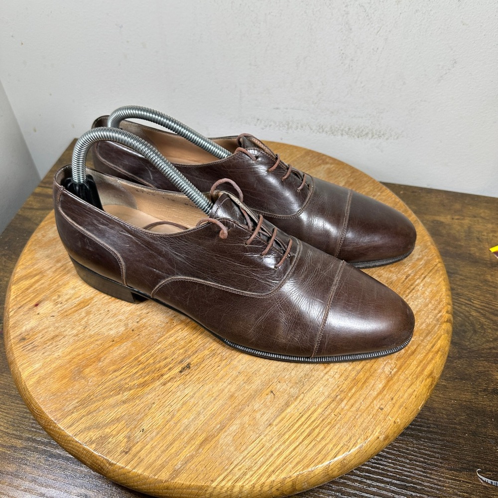 Salvatore Ferragamo Brown Leather Cap Toe Oxford Dress Shoes Mens 8.5 D Italy